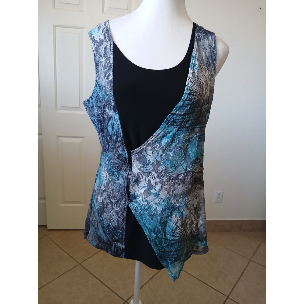 L'Atelier Women Blouse Top Lace Multicolor Sleeveles Zipper Large Boho Chic - Picture 2 of 13